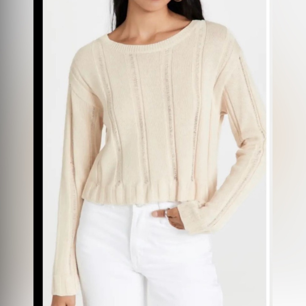 NWT 525 Cotton Novelty Rib Crew Neck Sweater Knit Cream Size S / XS​​​​​​​ - Picture 2 of 7